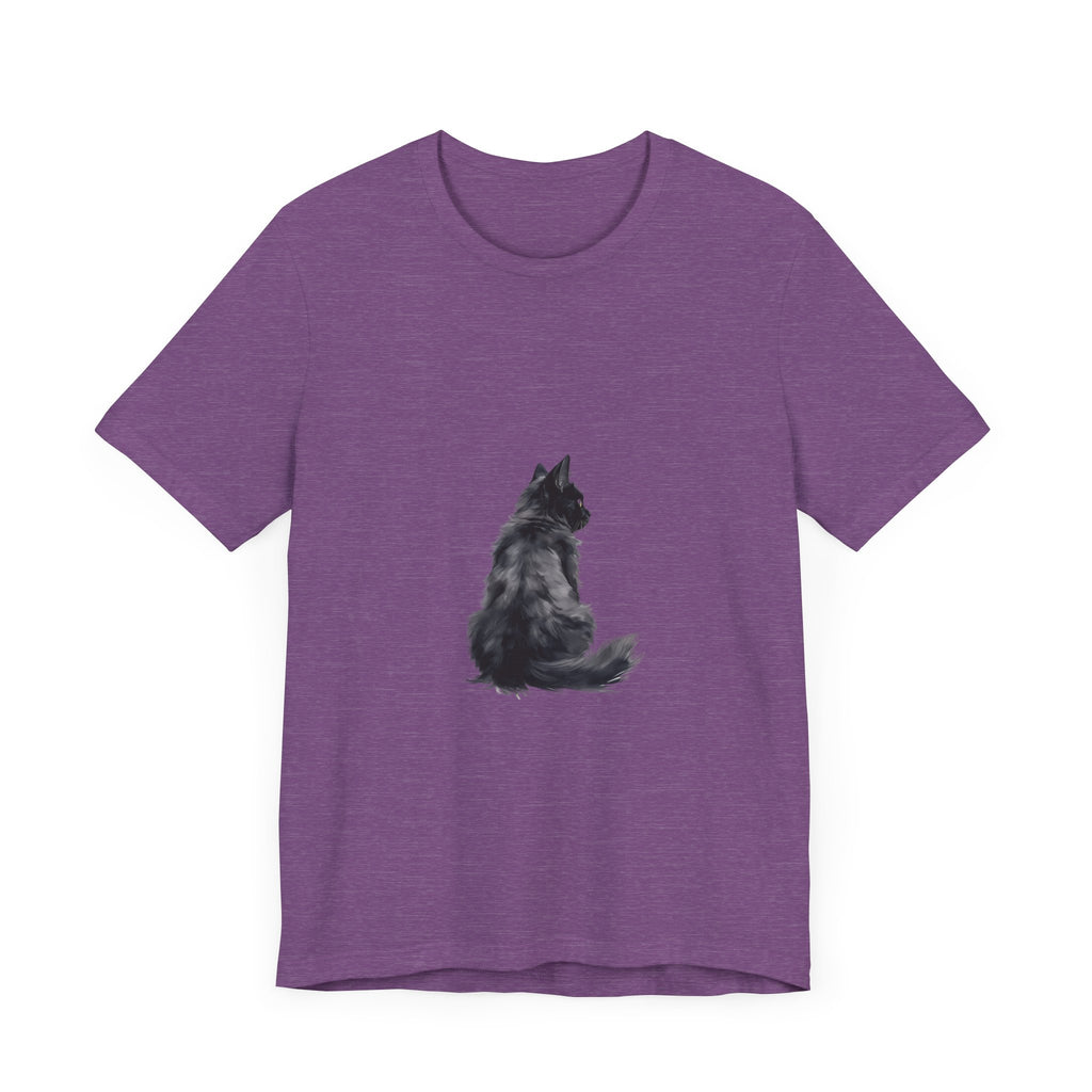 Graphic of a cozy black cat silhouette tee with a cute feline design, perfect for cat lovers and animal enthusiasts