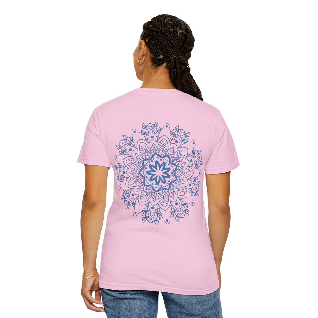 Colorful hand-drawn mandala art tshirt on unisex garment-dyed tee