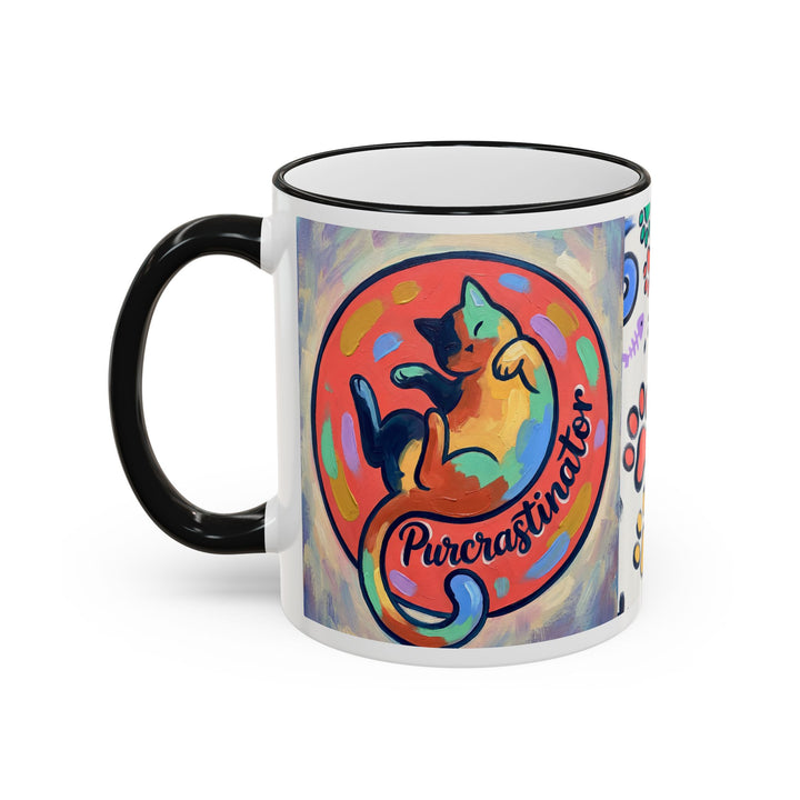 Colorful Paw Print Pet Lover Accent Rim Mug (11oz/15oz)