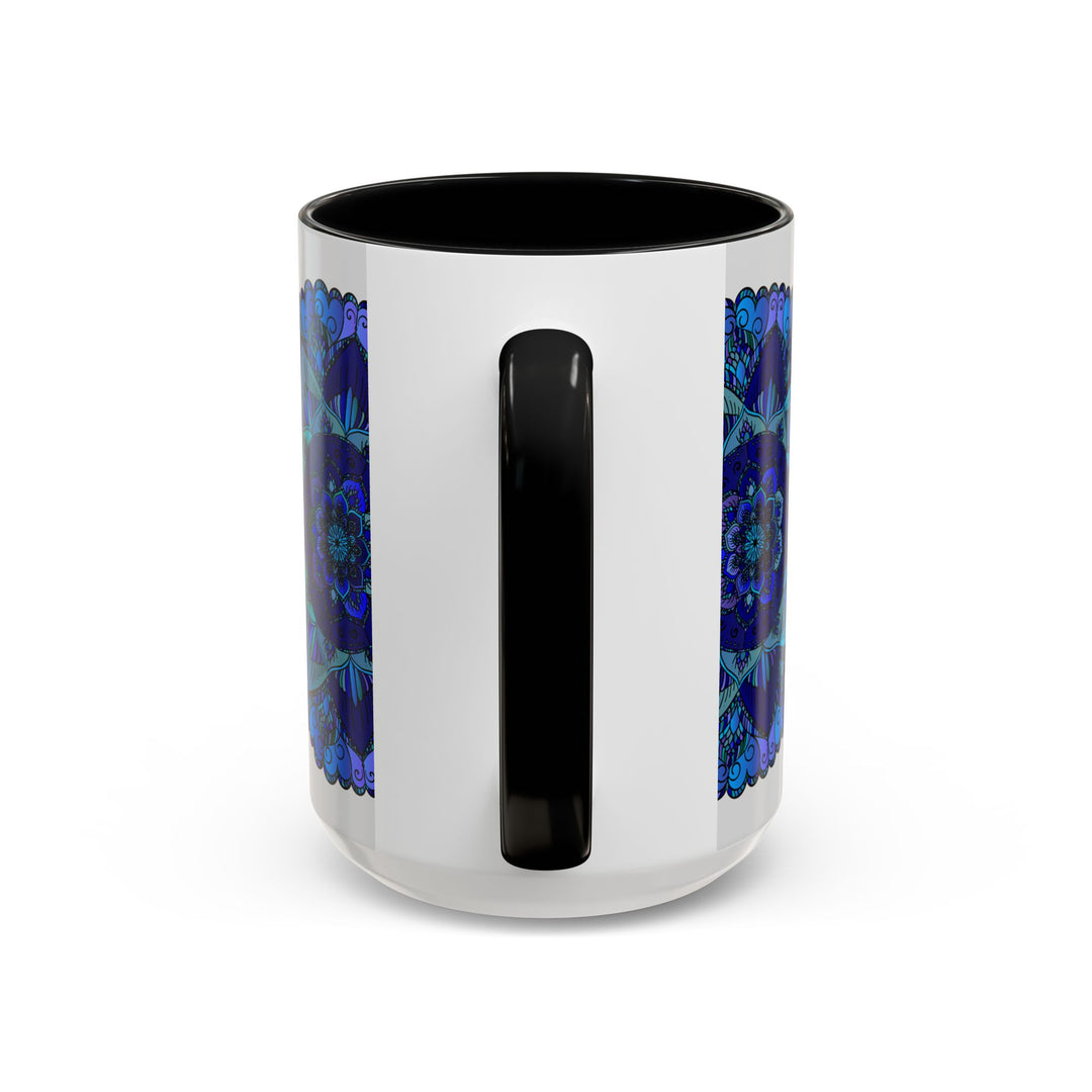 A beautiful blue and purple mandala design adorns this unique Bohemian art mug