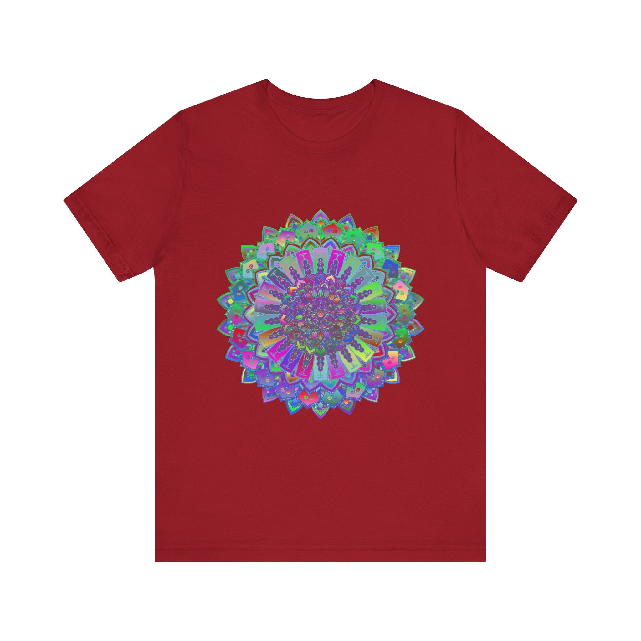 Colorful mandala t-shirt with intricate and vibrant design, perfect for adding a pop of color to your wardrobe