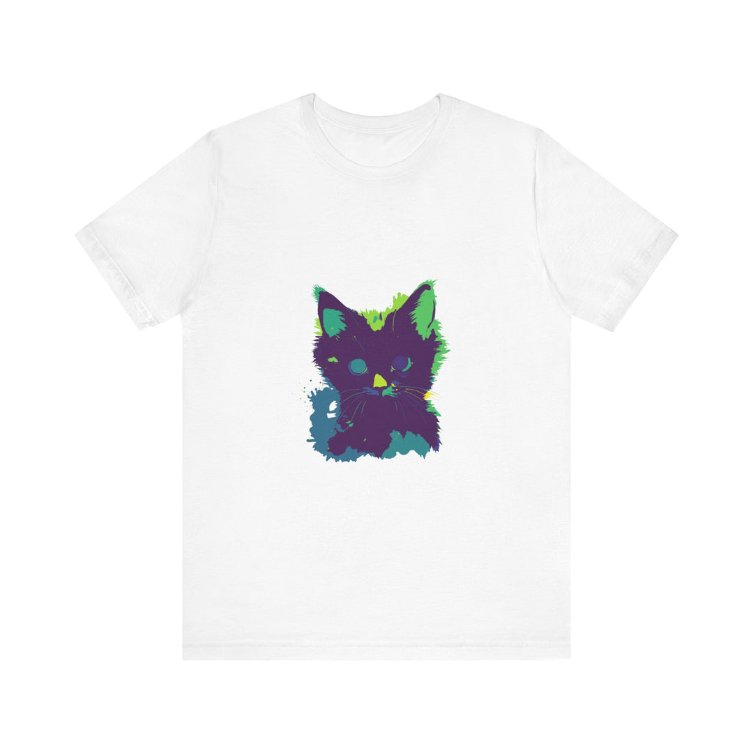 Neon Black Cat Mystery T-Shirt featuring a vibrant design of a mystical black cat against a neon background, perfect for cat lovers and mystery enthusiasts