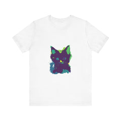 Neon Black Cat Mystery T-Shirt featuring a vibrant design of a mystical black cat against a neon background, perfect for cat lovers and mystery enthusiasts