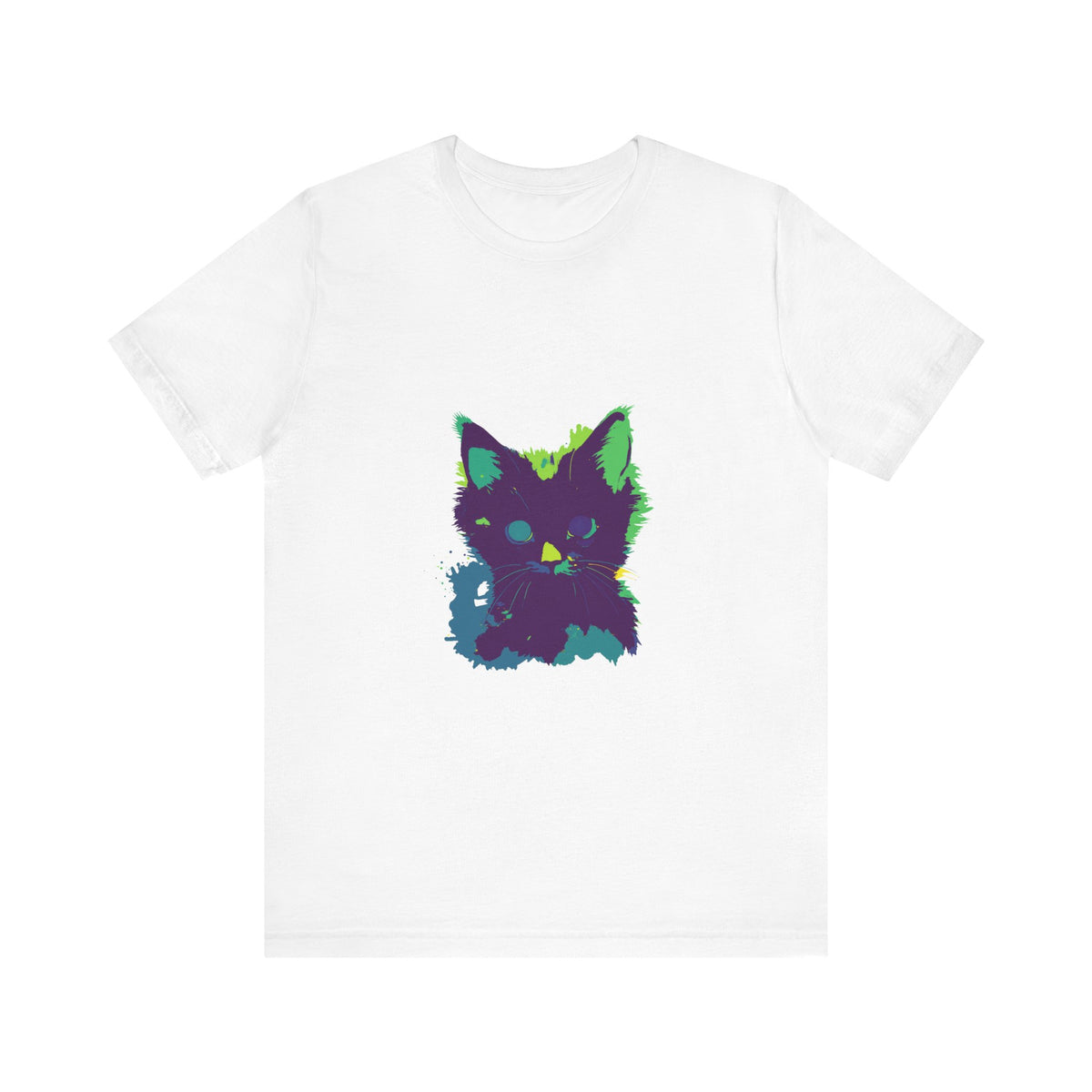 Neon Black Cat Mystery T-Shirt featuring a vibrant design of a mystical black cat against a neon background, perfect for cat lovers and mystery enthusiasts