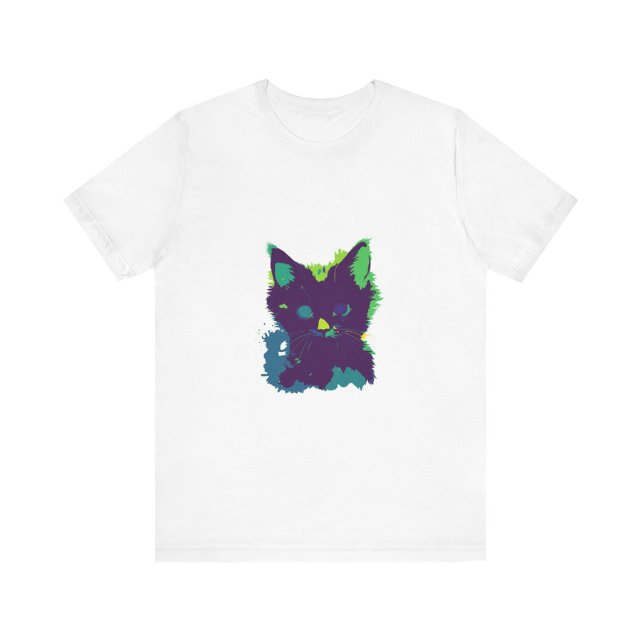 Neon Black Cat Mystery T-Shirt featuring a vibrant design of a mystical black cat against a neon background, perfect for cat lovers and mystery enthusiasts