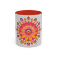 Beautiful Mandala Art Mug featuring vibrant colors on a grey background