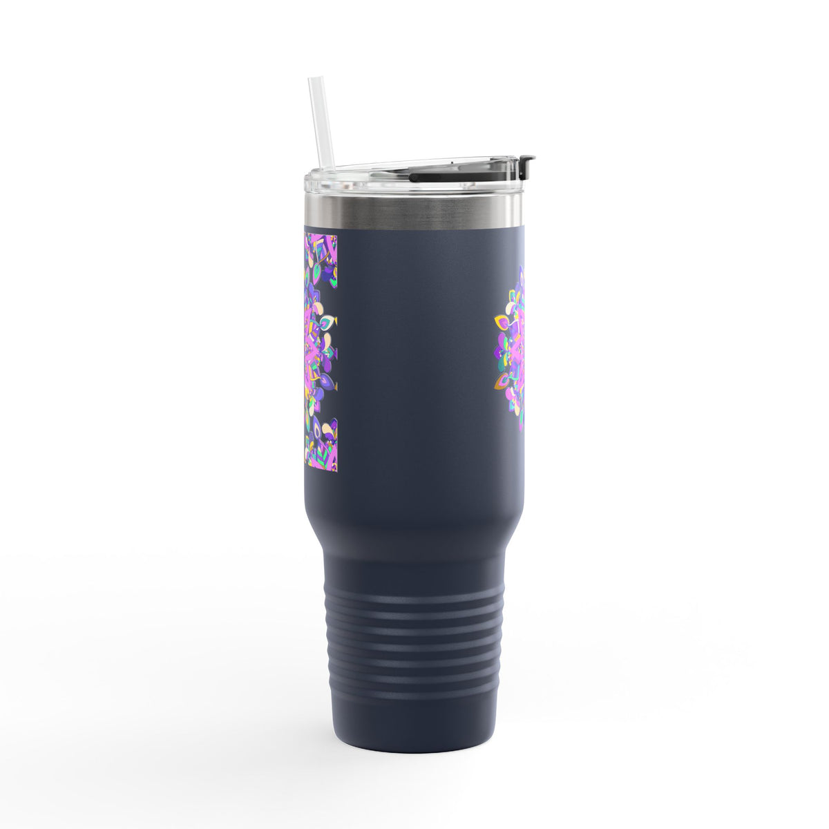 40oz Insulated Travel Mug — Purple Floral Mandala Design