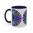Beautiful mandala mug with vibrant and calming colors for a peaceful morning coffee experience