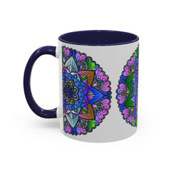 Beautiful mandala mug with vibrant and calming colors for a peaceful morning coffee experience