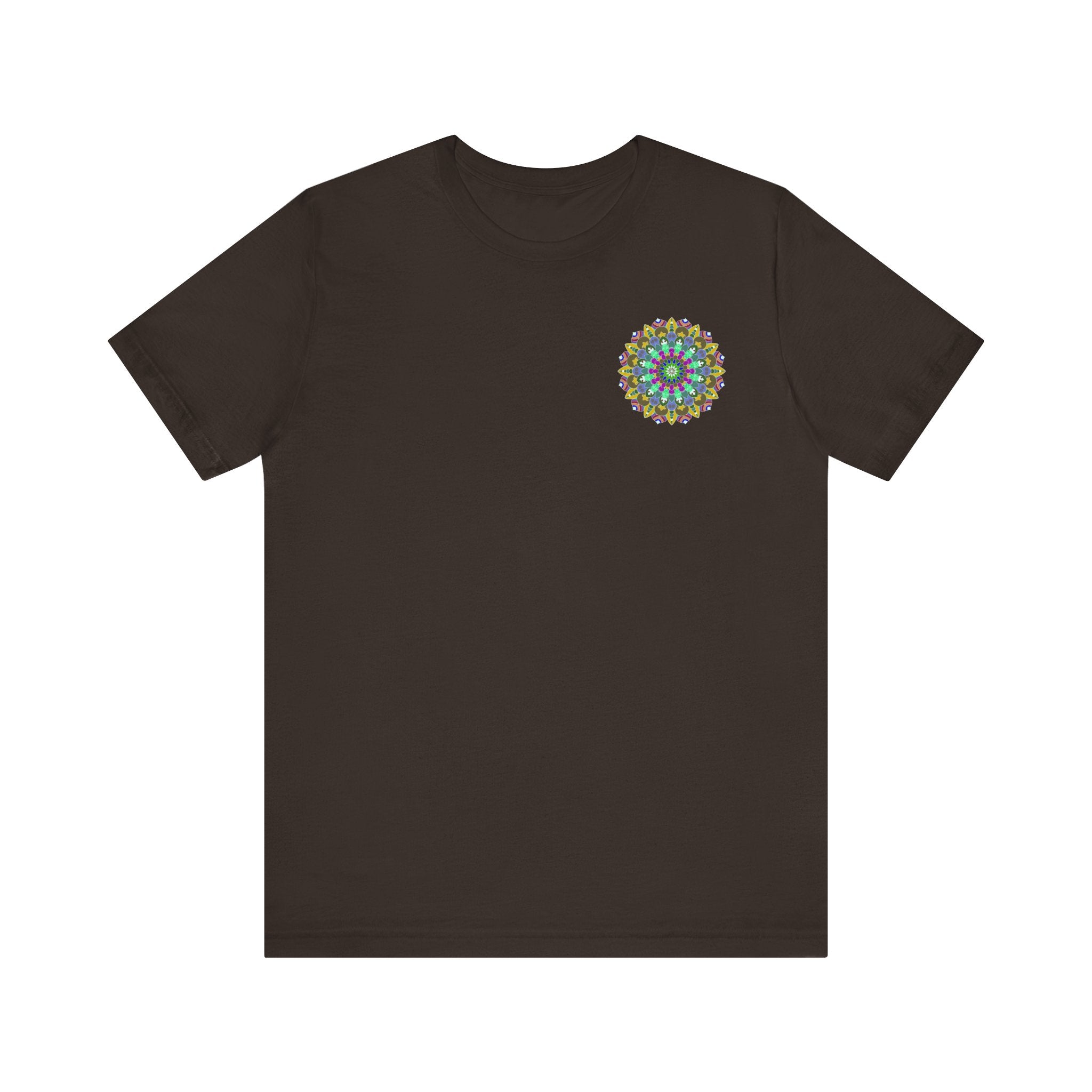 A vibrant mandala tee featuring intricate spiritual designs for peace and harmony