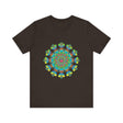 Vibrant and colorful tie dye t-shirt featuring a psychedelic mandala design