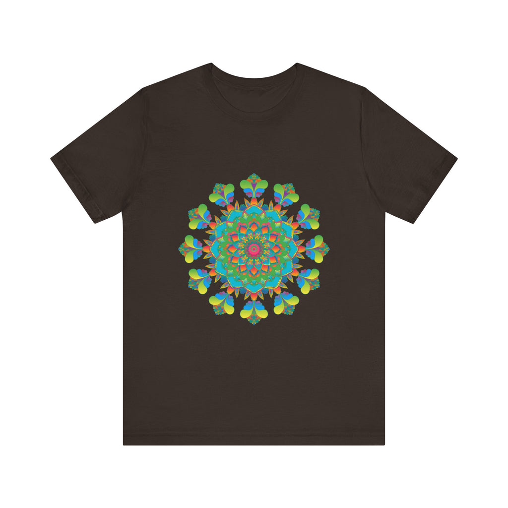 Vibrant and colorful tie dye t-shirt featuring a psychedelic mandala design