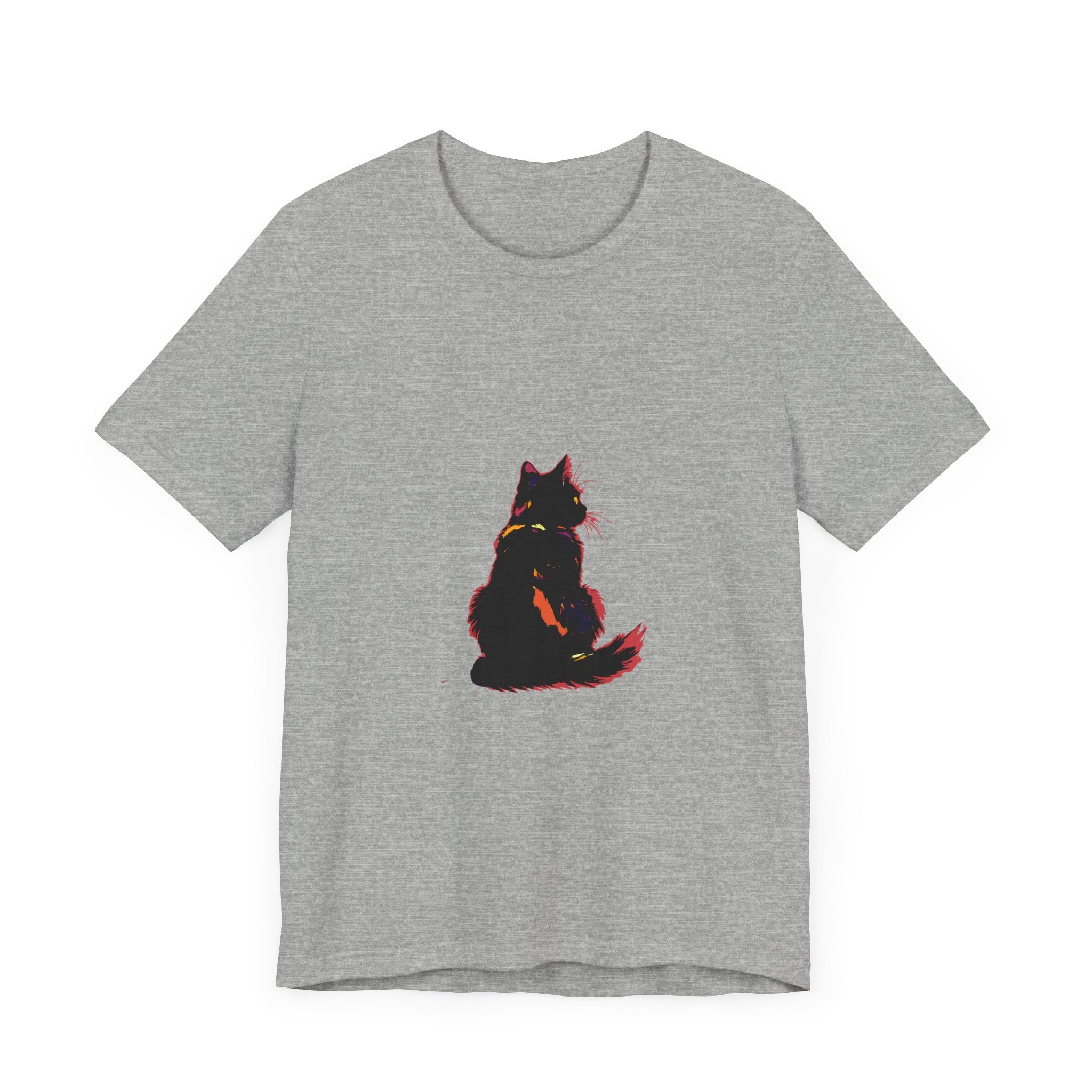 Black Cat Mystery T-Shirt - Shadowy Elegance: A stylish black cat graphic tee featuring elegant, mysterious design