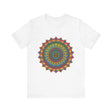 Beautiful and detailed mandala design tee in vibrant and calming colors