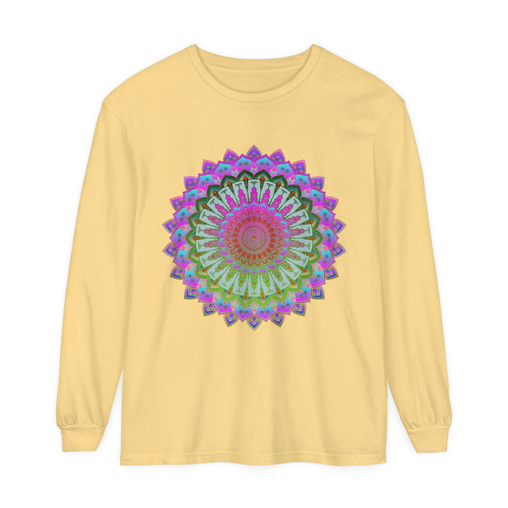 High-quality unisex long sleeve t-shirt adorned with a stunning mandala pattern