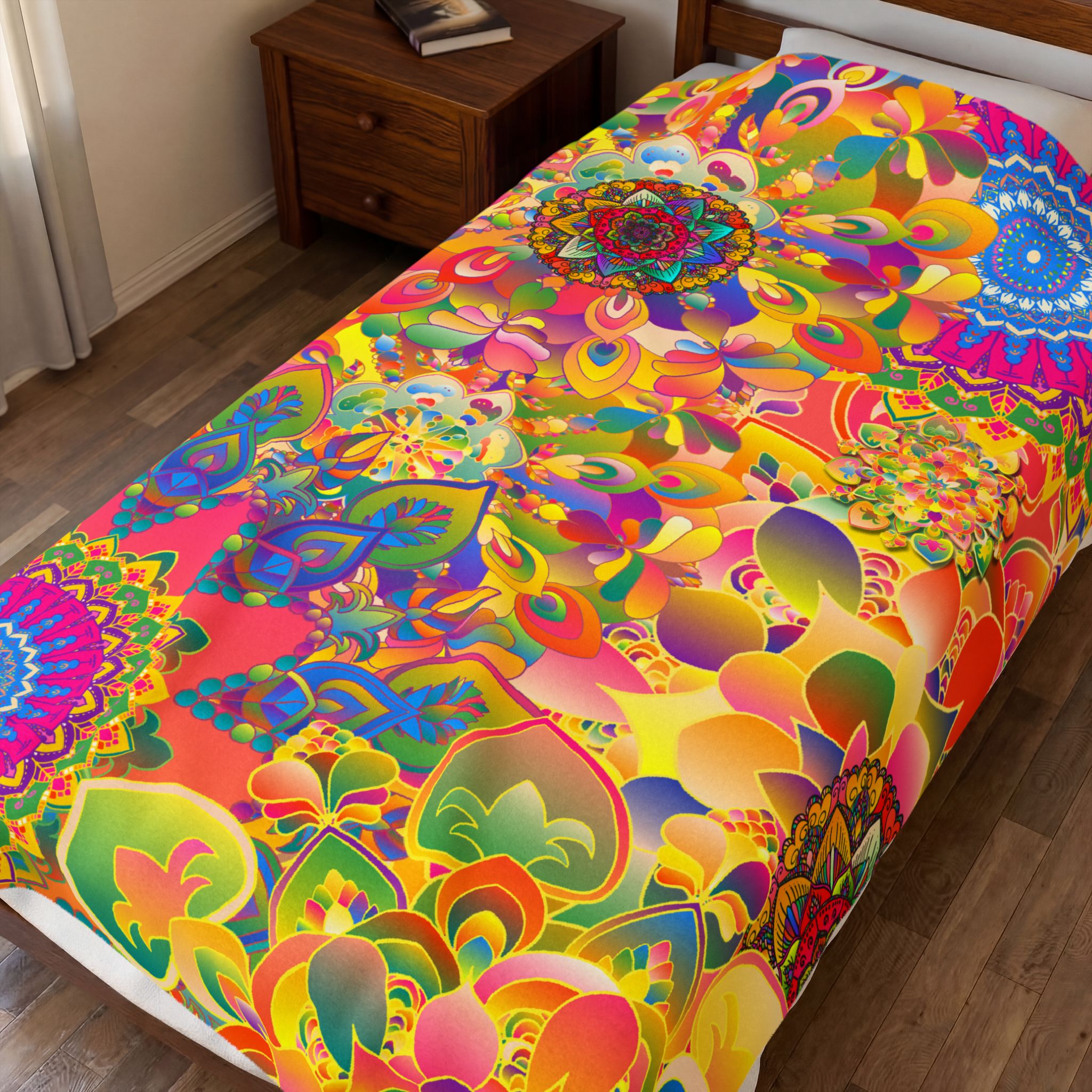 Psychedelic Floral Mandala Plush Blanket
