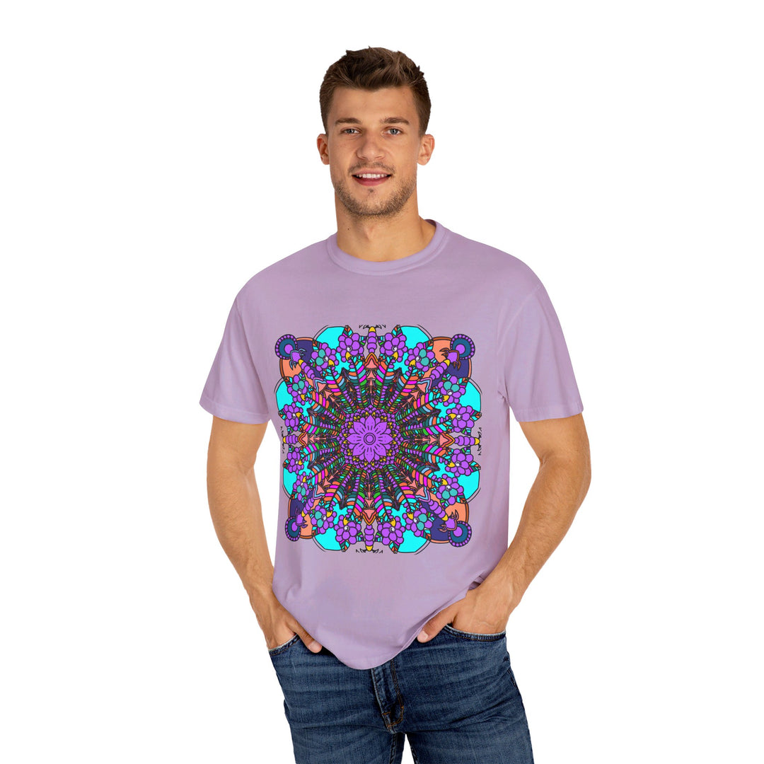 Unisex Mandala T-Shirt featuring Hand-Drawn Mandala Art, made from 100% Ring-Spun Cotton and Garment-Dyed for Extra Comfort