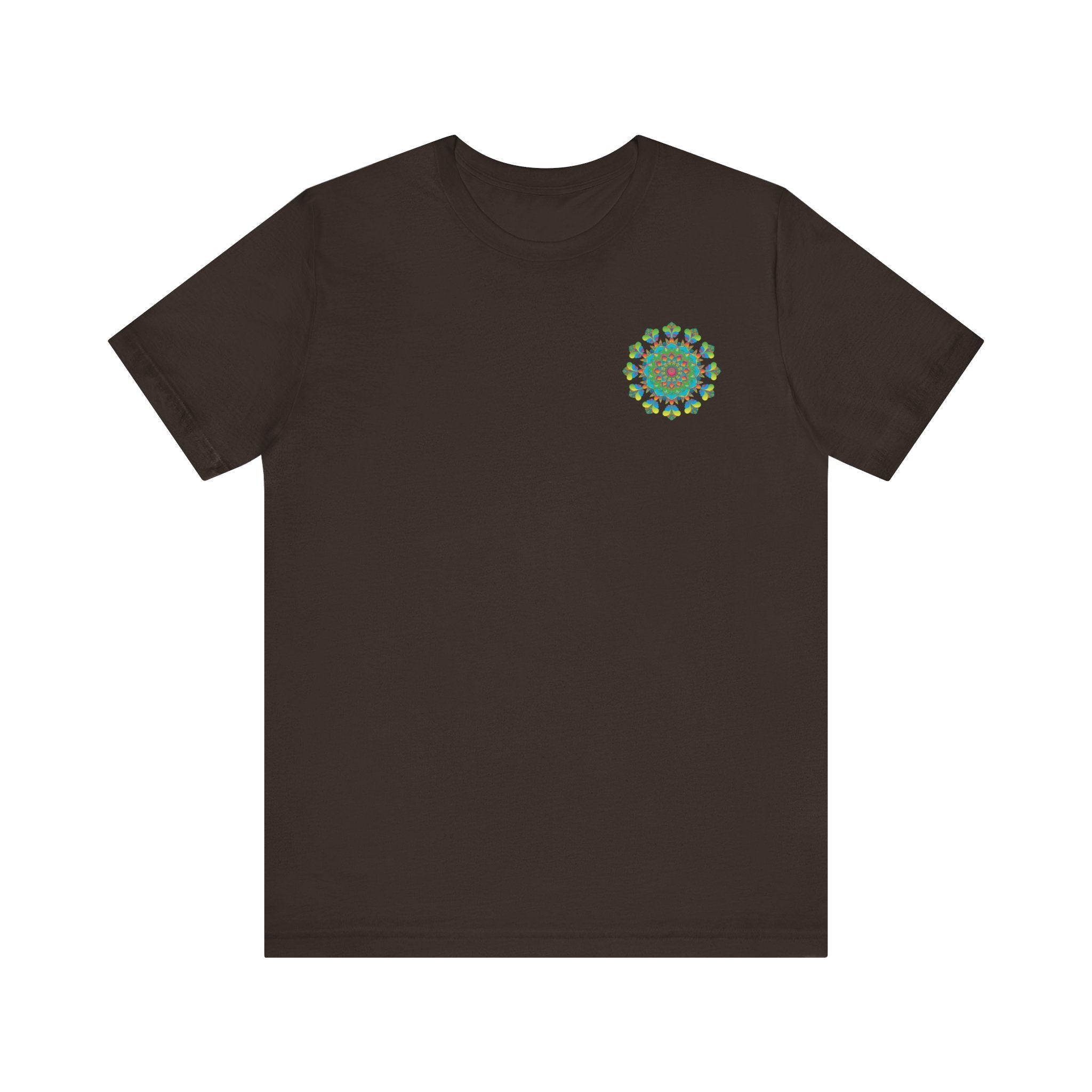 Colorful and intricate psychedelic mandala design on a t-shirt with spiritual vibes