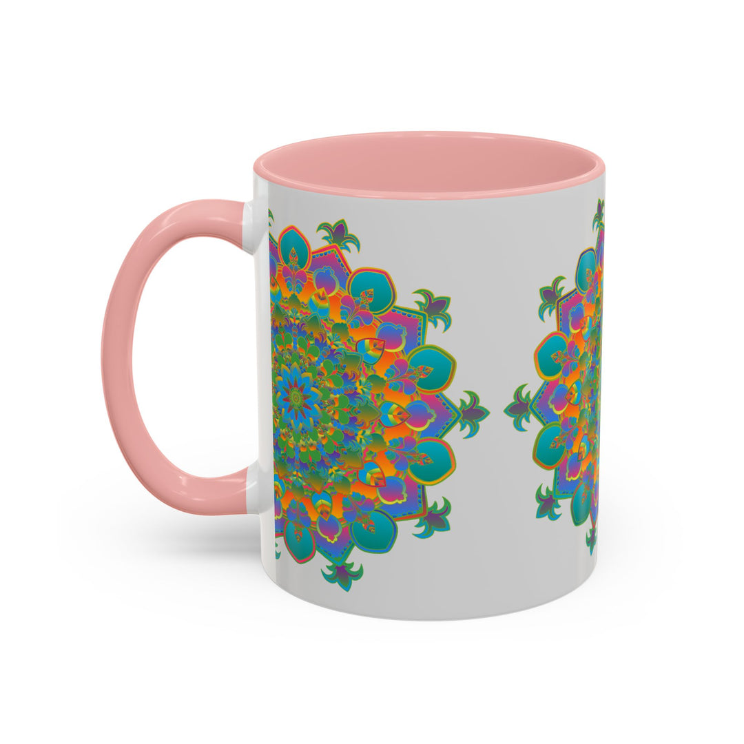 Colorful and intricate mandala art design on ceramic mug with handle