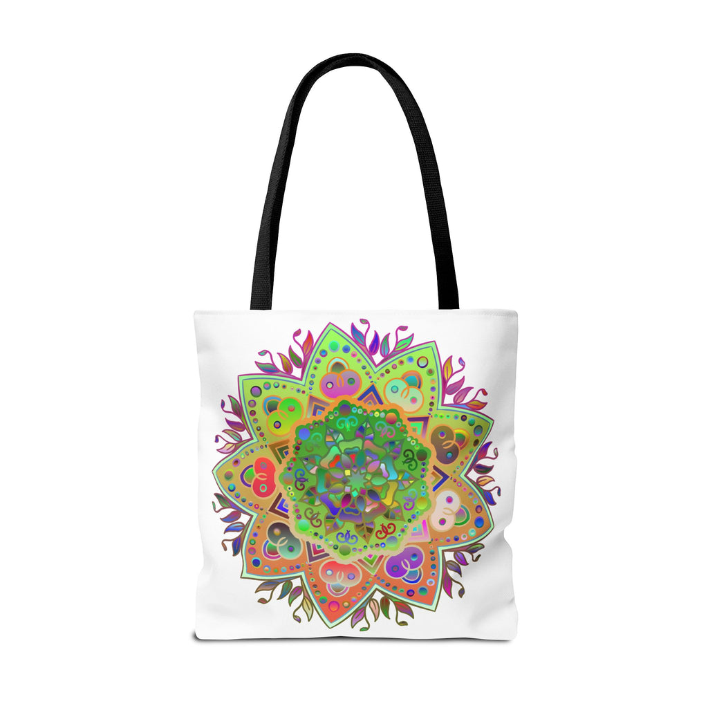 Vibrant and intricately designed mandala tote bag with colorful all-over print