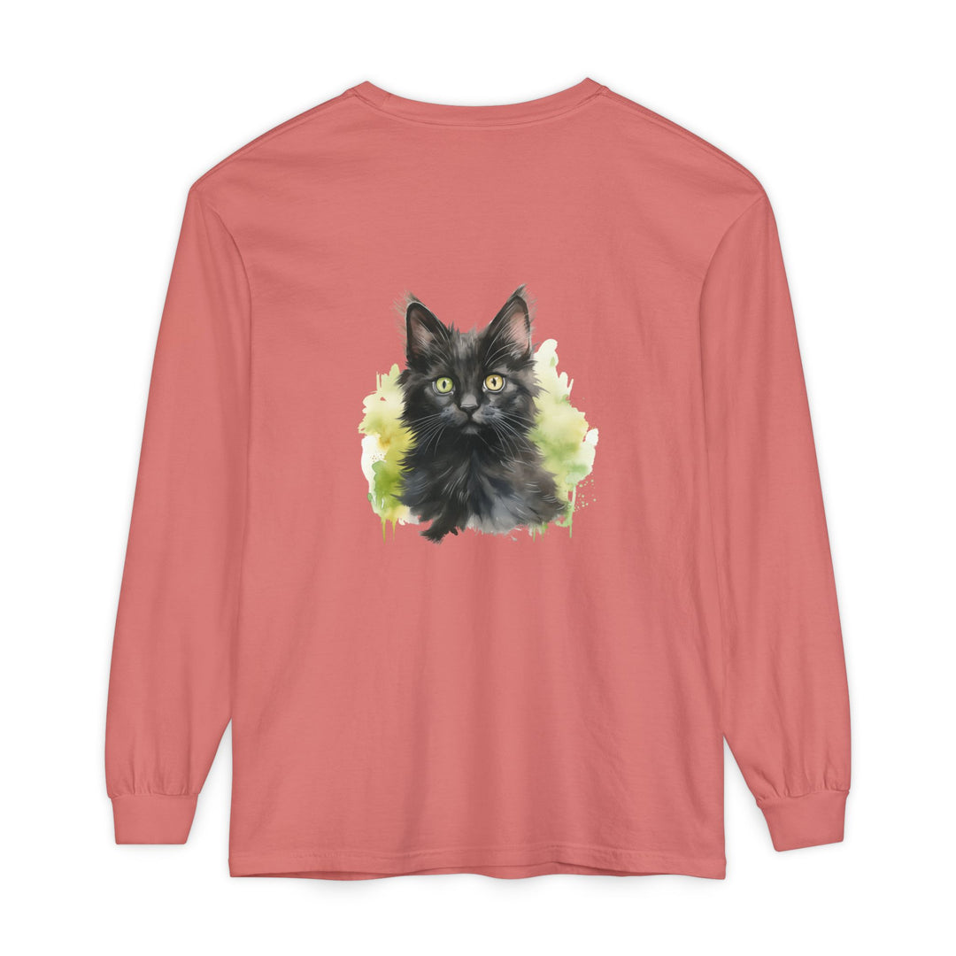Black Kitten Watercolor Long Sleeve Tee