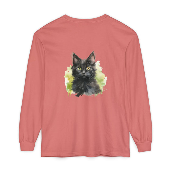 Black Kitten Watercolor Long Sleeve Tee