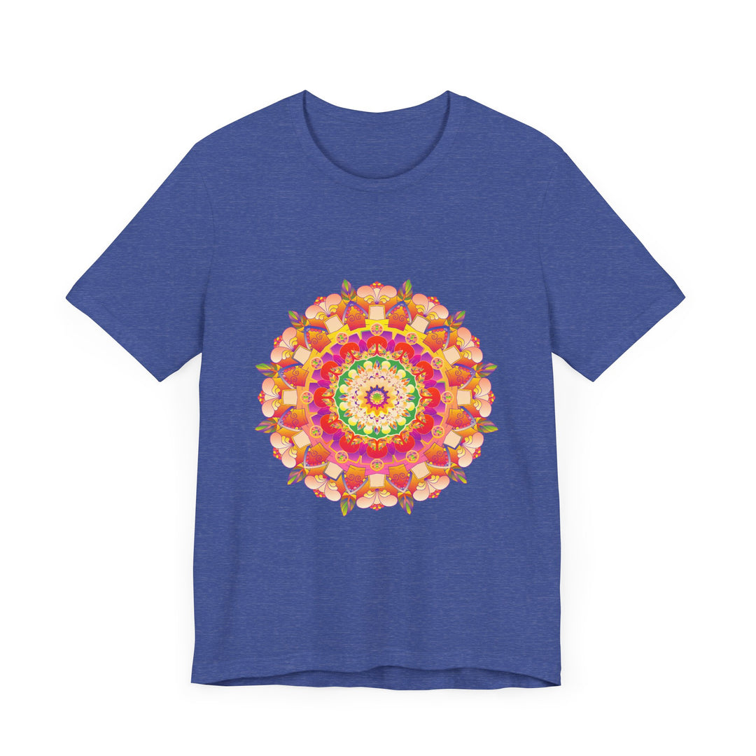 Vibrant mandala t-shirt featuring intricate, colorful design perfect for a bohemian style