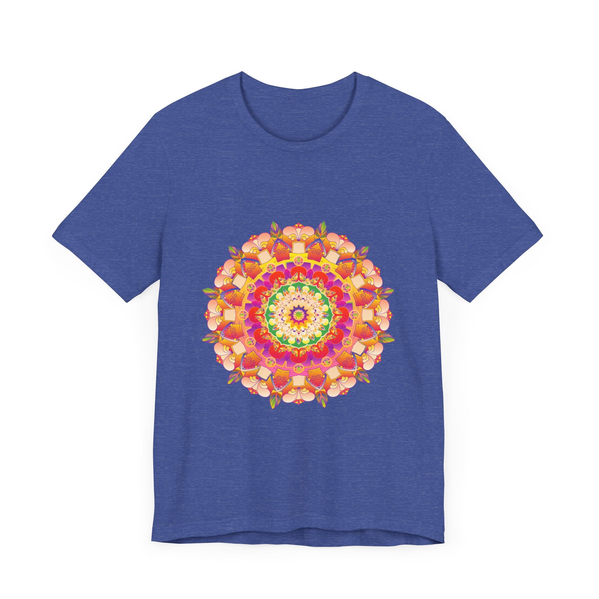 Vibrant mandala t-shirt featuring intricate, colorful design perfect for a bohemian style