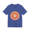 Vibrant mandala t-shirt featuring intricate, colorful design perfect for a bohemian style