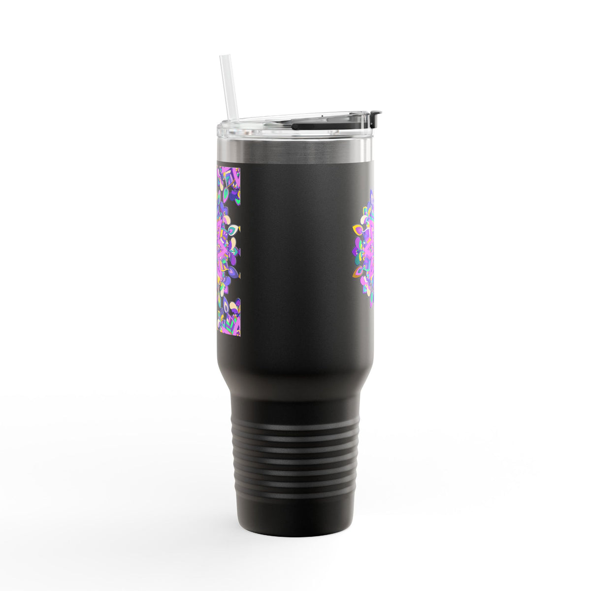 40oz Insulated Travel Mug — Purple Floral Mandala Design
