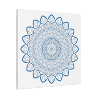 Handmade Mandala Art in Steel Blue on Matte Canvas, Stretched, 125 - Intricate Mandala Design Wall Art for Home Decor