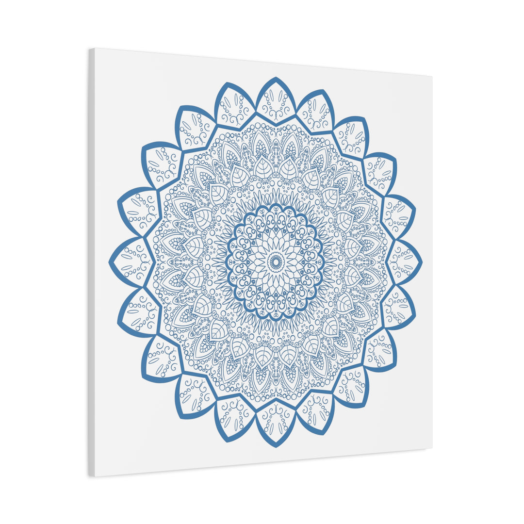 Handmade Mandala Art in Steel Blue on Matte Canvas, Stretched, 125 - Intricate Mandala Design Wall Art for Home Decor