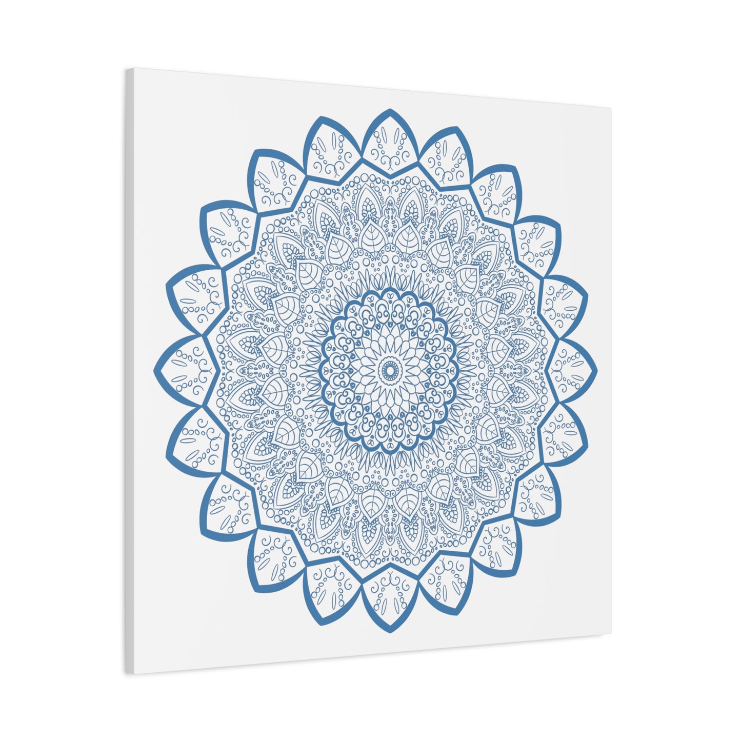 Handmade Mandala Art in Steel Blue on Matte Canvas, Stretched, 125 - Intricate Mandala Design Wall Art for Home Decor