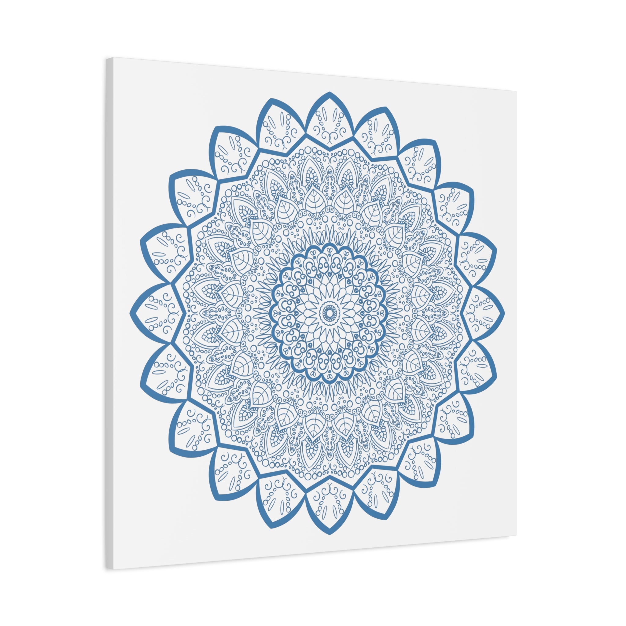 Handmade Mandala Art in Steel Blue on Matte Canvas, Stretched, 125 - Intricate Mandala Design Wall Art for Home Decor