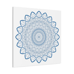 Handmade Mandala Art in Steel Blue on Matte Canvas, Stretched, 125 - Intricate Mandala Design Wall Art for Home Decor
