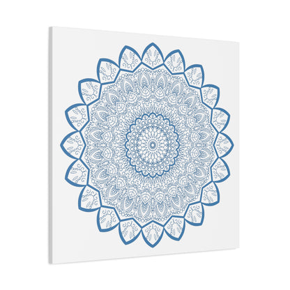 Handmade Mandala Art in Steel Blue on Matte Canvas, Stretched, 125 - Intricate Mandala Design Wall Art for Home Decor