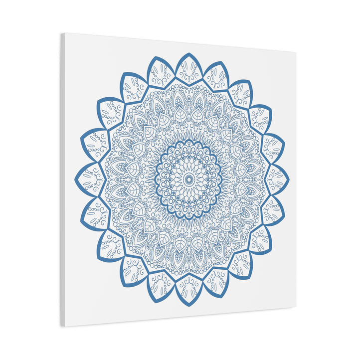 Handmade Mandala Art in Steel Blue on Matte Canvas, Stretched, 125 - Intricate Mandala Design Wall Art for Home Decor