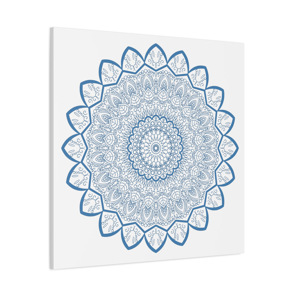 Handmade Mandala Art in Steel Blue on Matte Canvas, Stretched, 125 - Intricate Mandala Design Wall Art for Home Decor