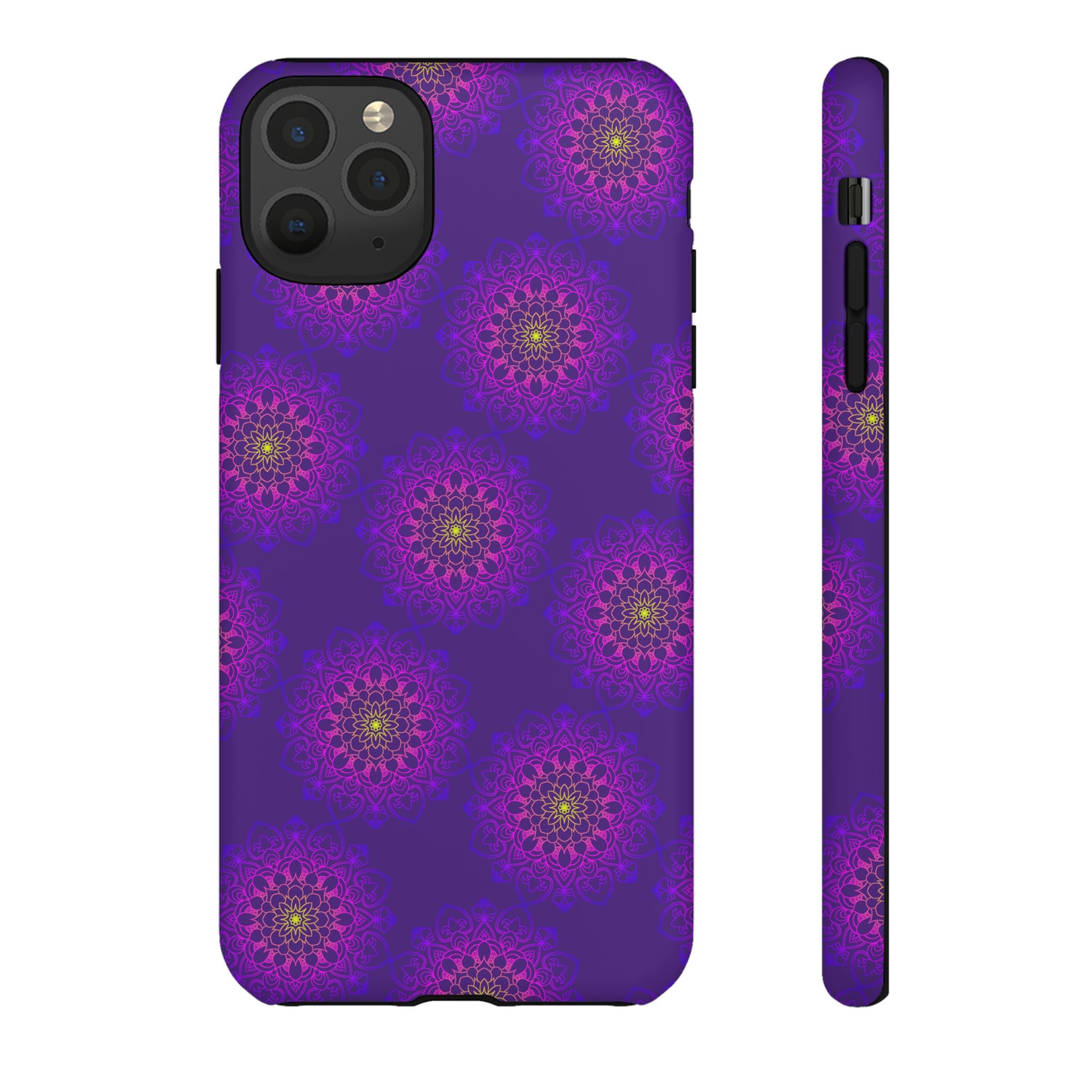 Custodia per iPhone con motivo floreale viola intricato e audace motivo mandala