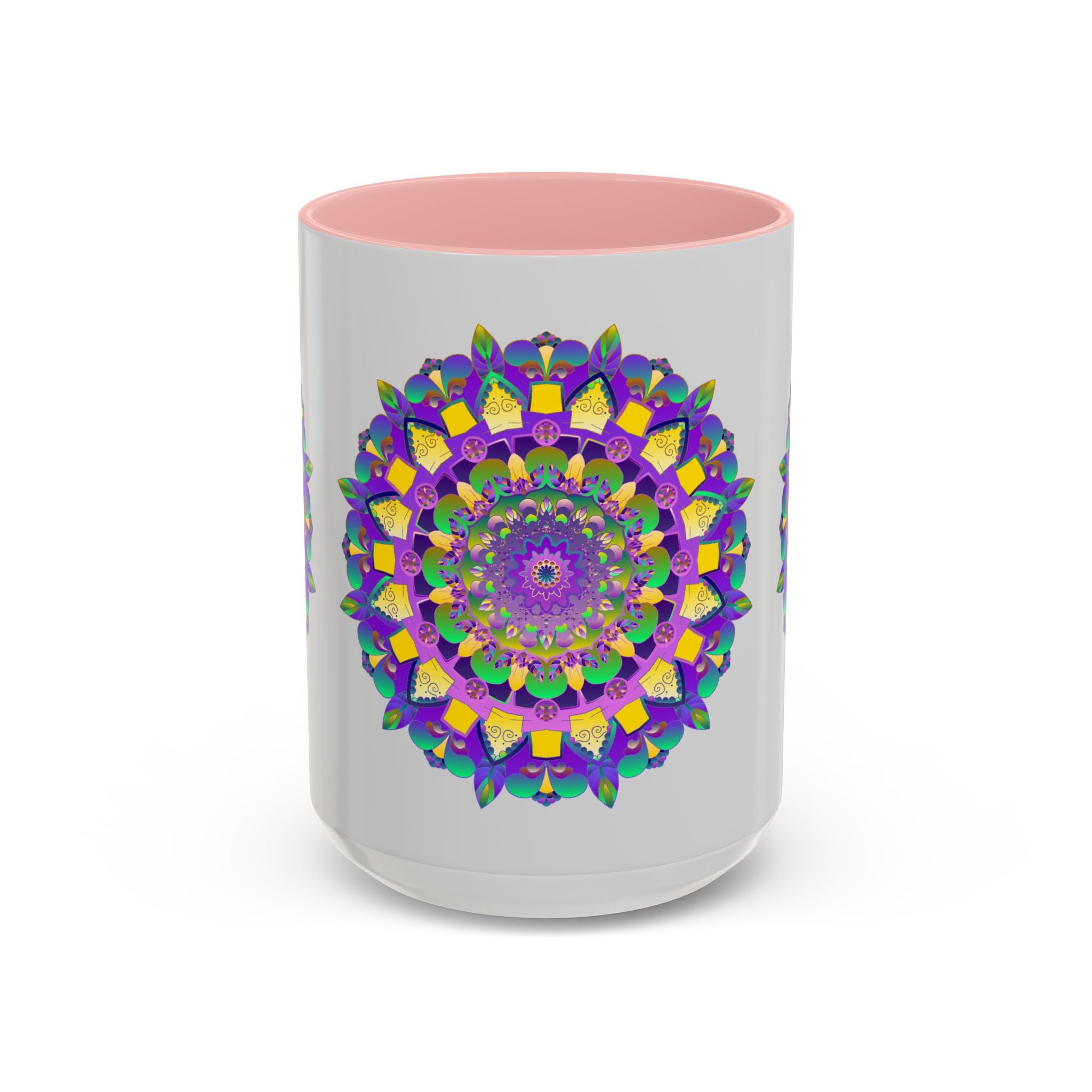 Unique Mug with Hand-drawn Purple and Yellow Mandala Artwork