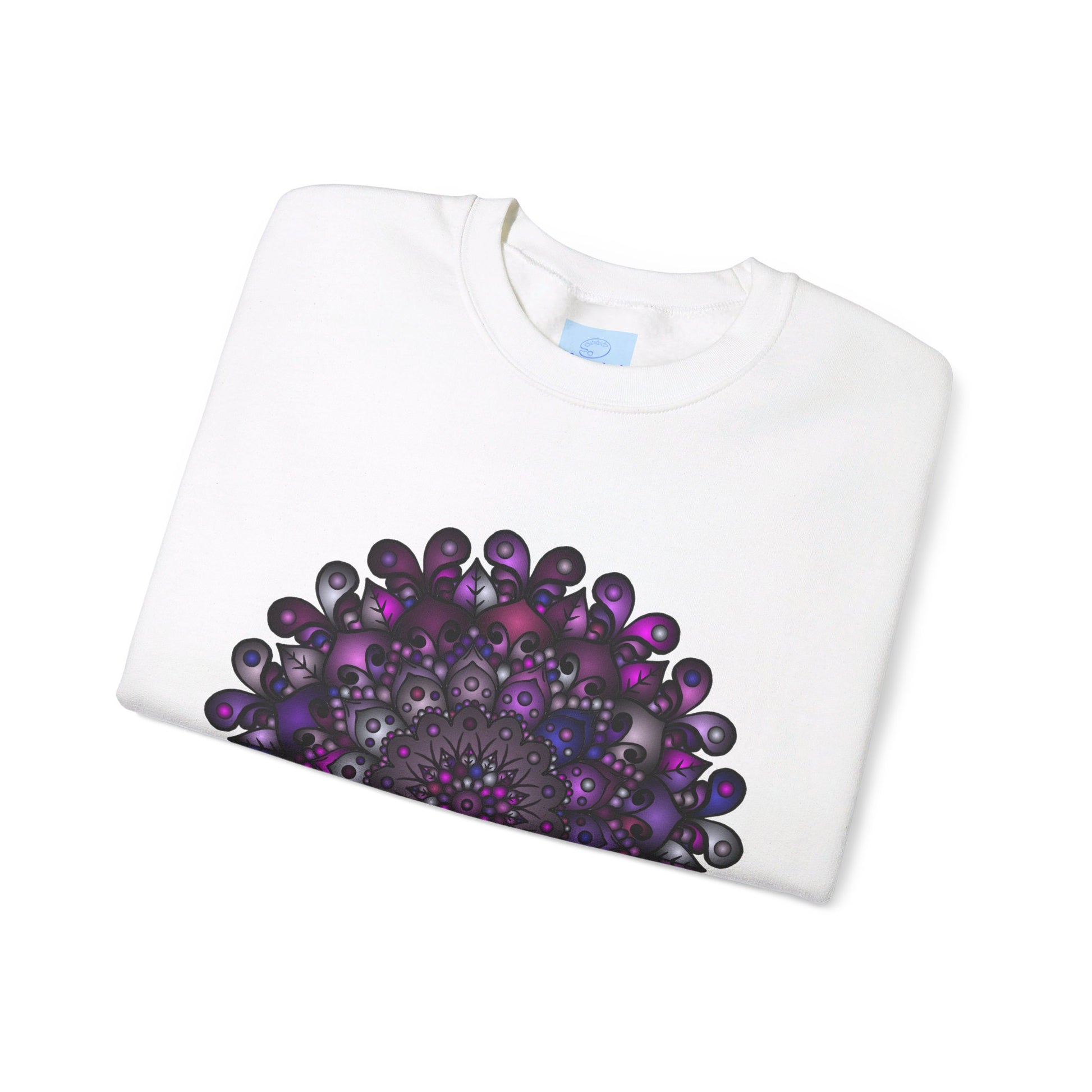 Unisex Heavy Blend™ Crewneck Sweatshirt featuring a vibrant purple mandala design