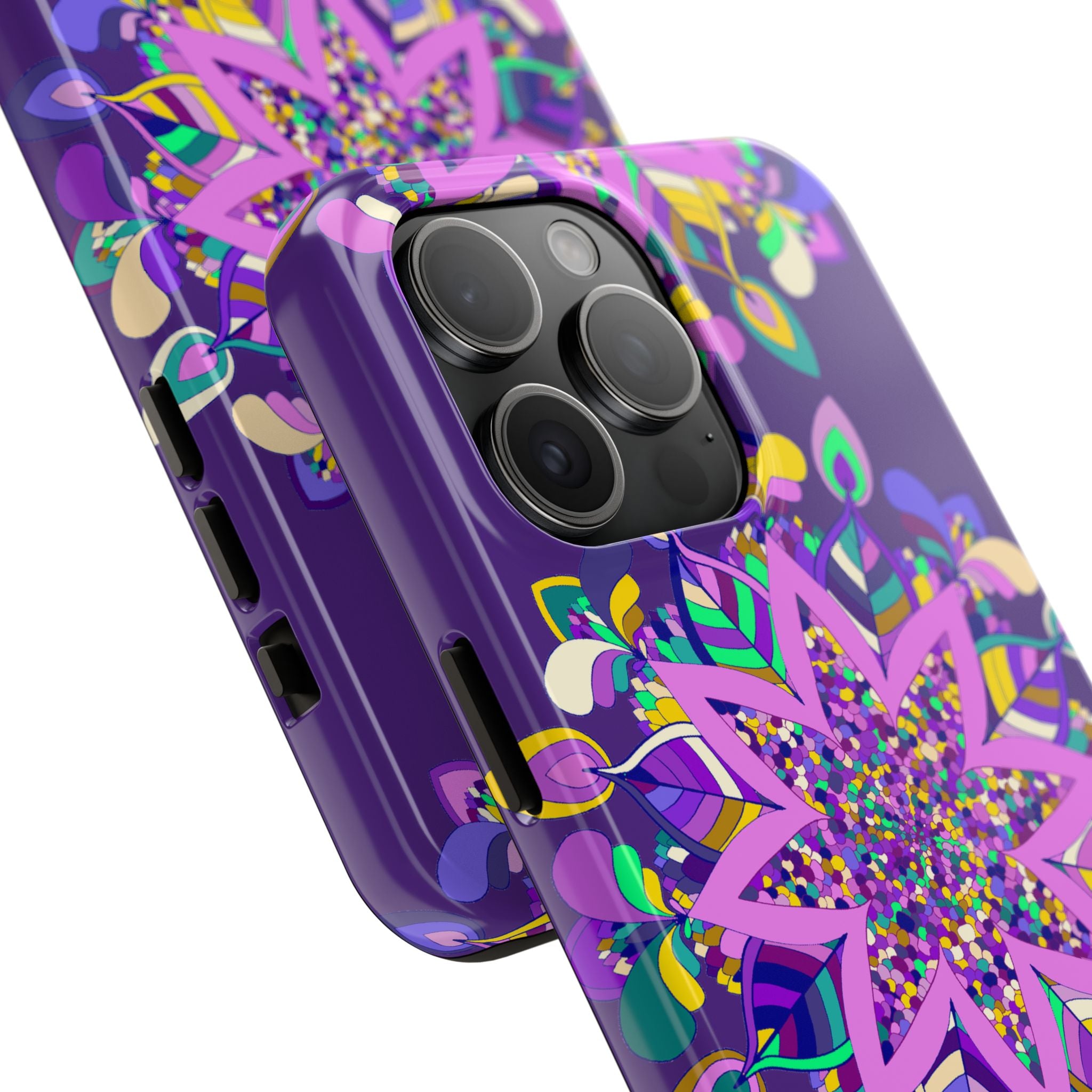 Hand-drawn purple Mandala Art iPhone X/XS phone case with intricate design