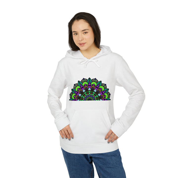 Colorful and intricate mandala patterned Adidas fleece hoodie with psychedelic design