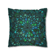 Spun Polyester Square Pillowcase Mandala Art in Petroleum Green, a unique and original hand-drawn design for home decor