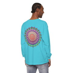 Colorful and intricately designed unisex long sleeve t-shirt with vibrant mandala print