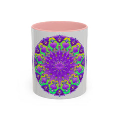 Beautiful purple mandala design on a grey mug, perfect for adding artistic flair to your morning coffee routine