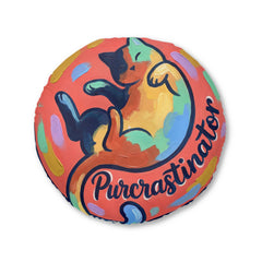 Purrcrastinator Cat Cushion — Cozy Round Floor Pillow