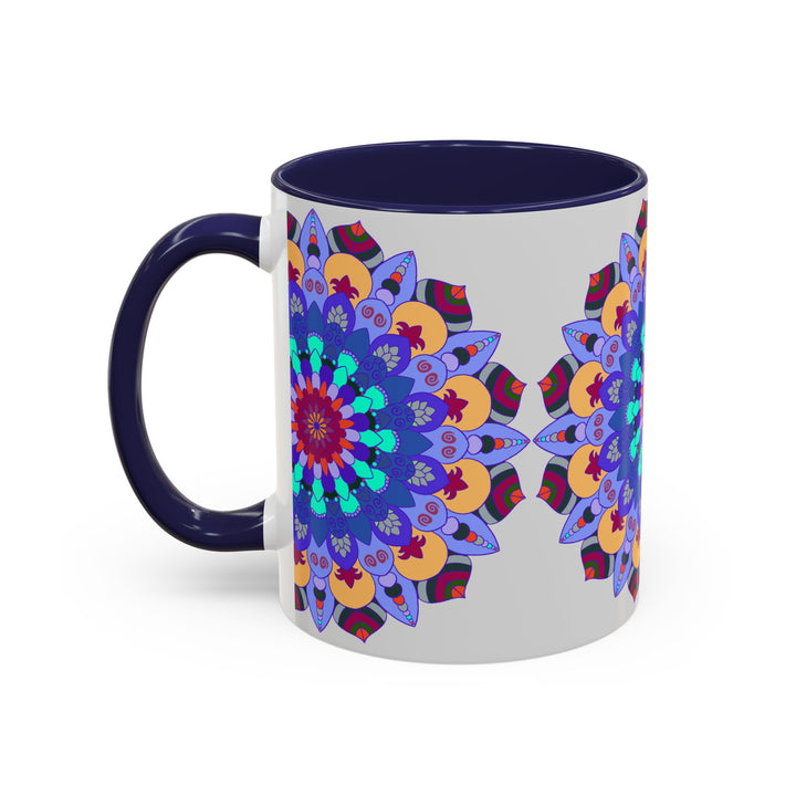 Colorful and symmetrical mandala art mug, perfect for enjoying your favorite hot beverages in style