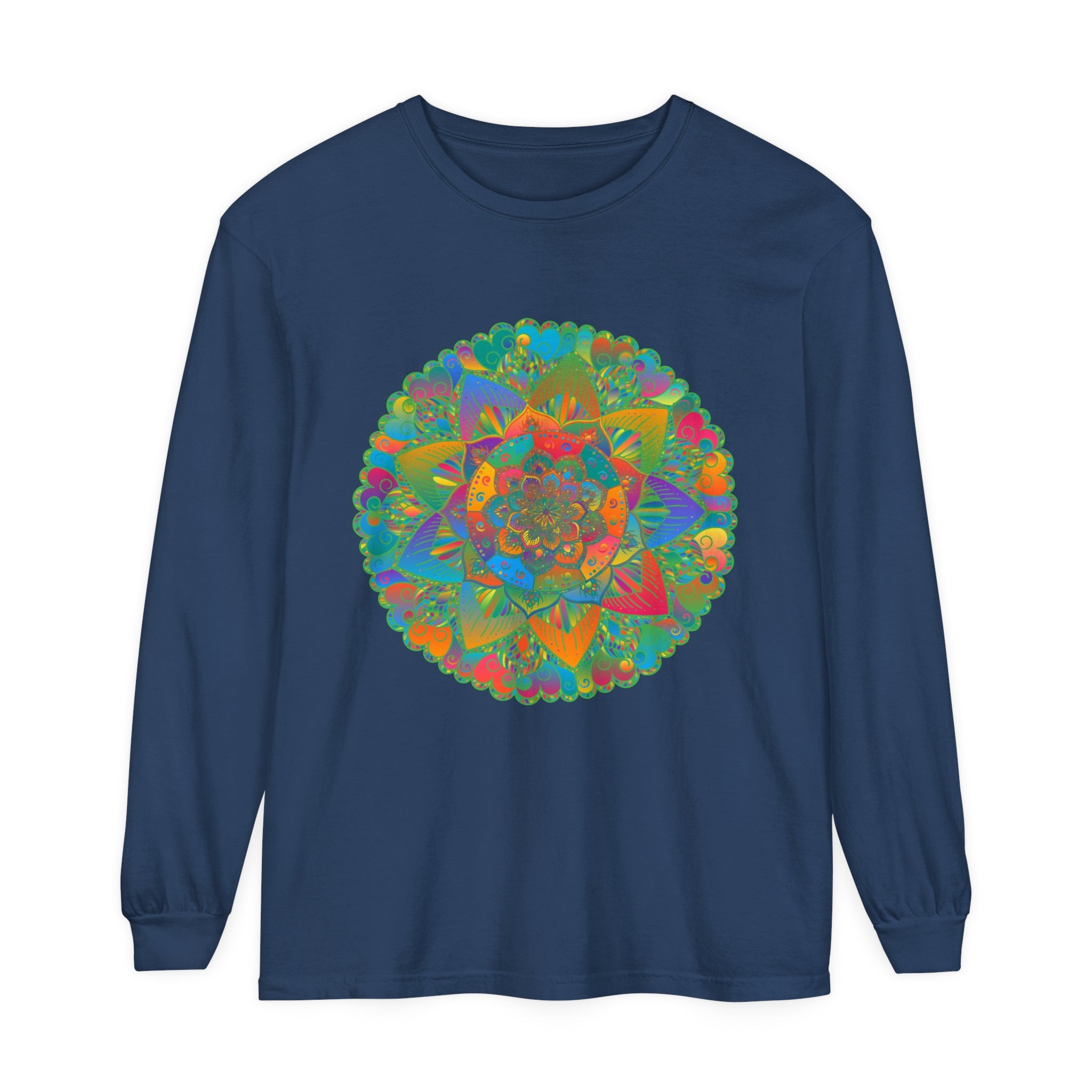 Colorful mandala design long sleeve unisex t-shirt for vibrant and stylish individuals