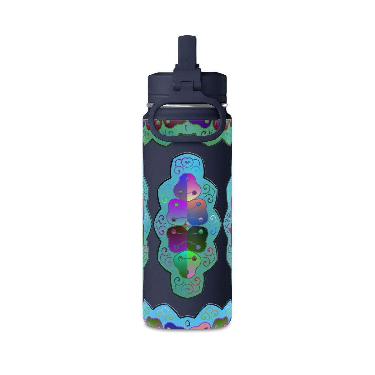 Mandala Floral 20oz Water Bottle — Colorful Boho Hydration Bottle